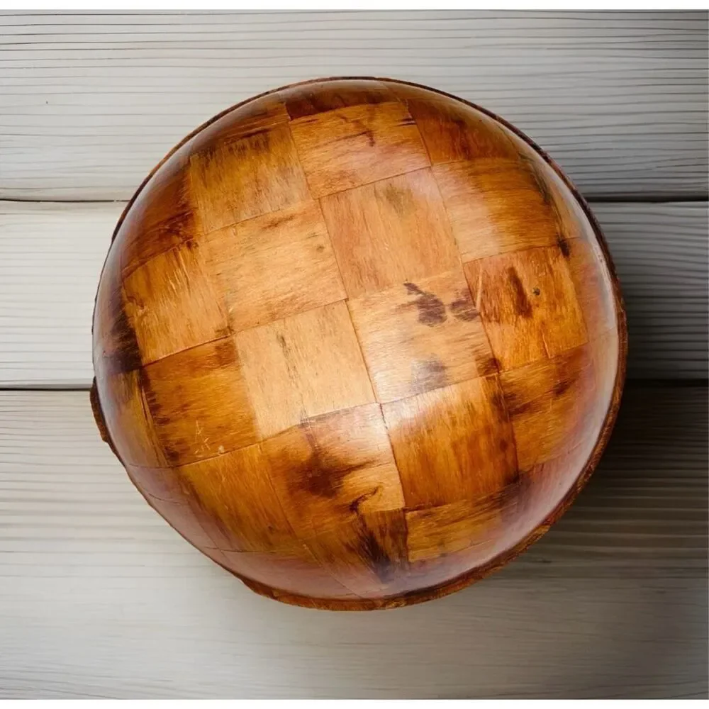 Vintage Wooden Checkerboard Pressed Wood Large‎ Salad Bowl